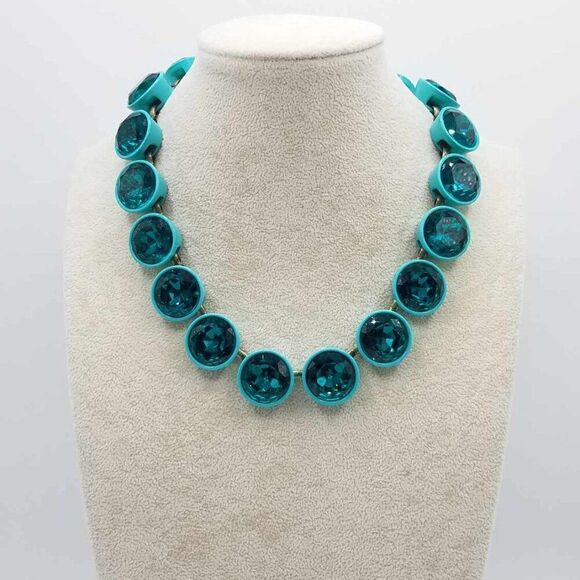 J Crew Jumbo Blue Teal Brulee Crystal Statement Necklace - Picture 12 of 12